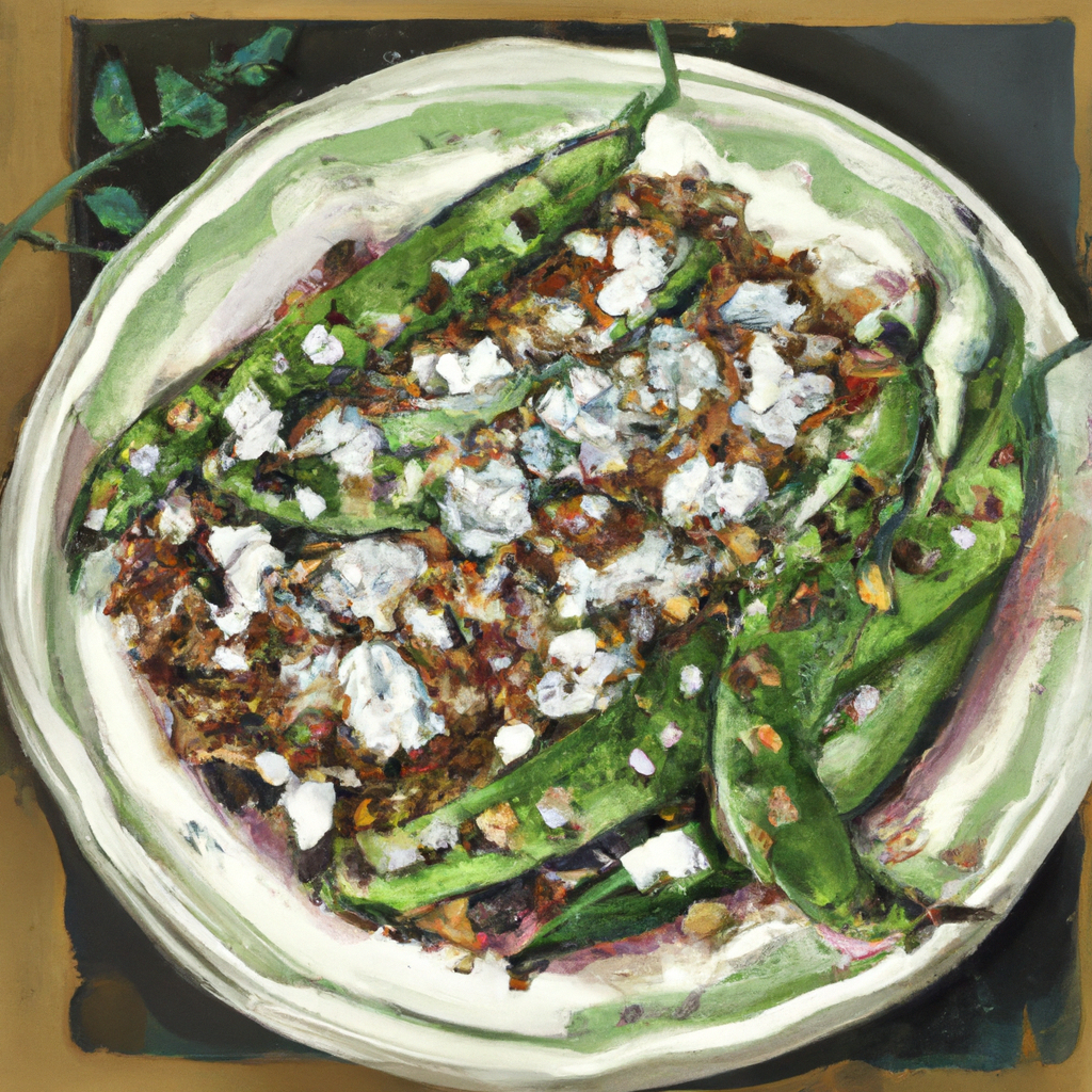 Grilled Snap Peas with Hazelnut-Dill Crumb over Farro