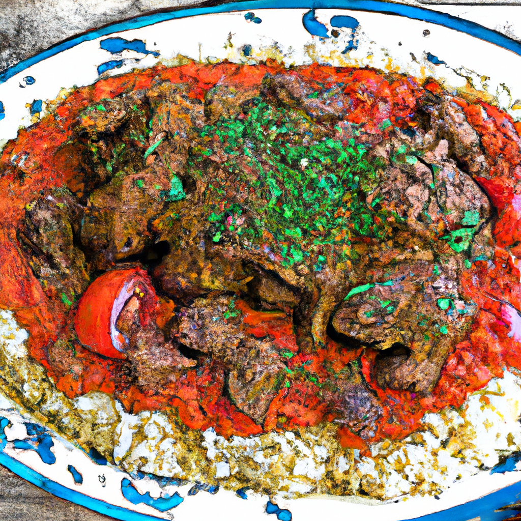 Lamb braised in beer with fennel, tomatoes and oregano over rice