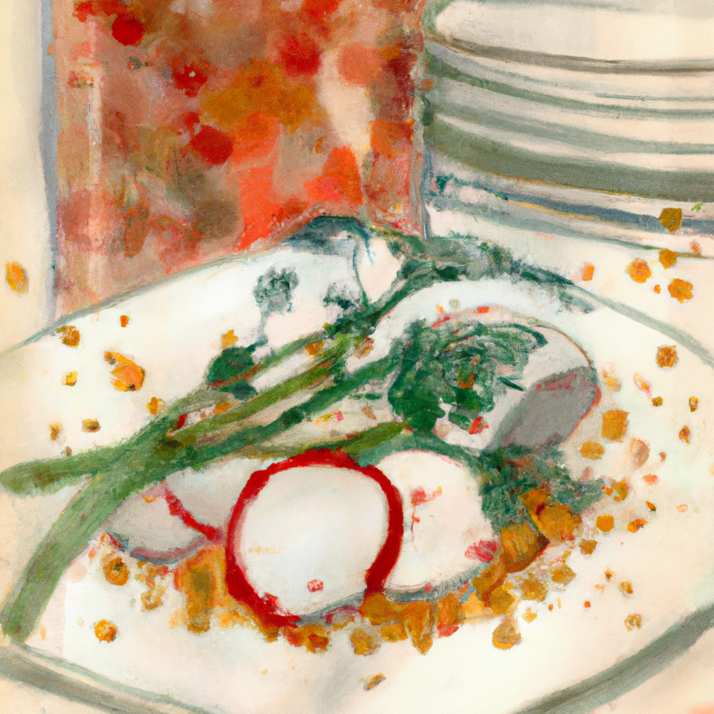 Pickled Radish, Dill Emulsion, and Puffed Quinoa
