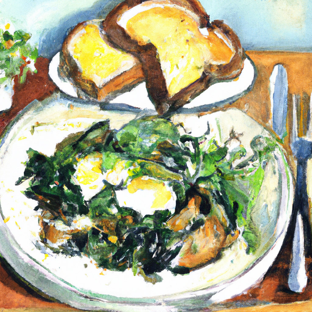 Sauteed Dandelion Greens and Mushrooms served with Fried Eggs on Toast