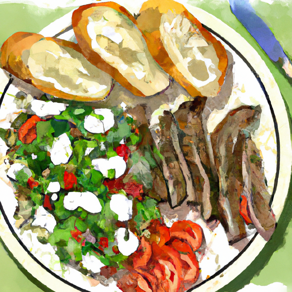 grilled endive, steak, and tomato salad with homemade ranch dressing