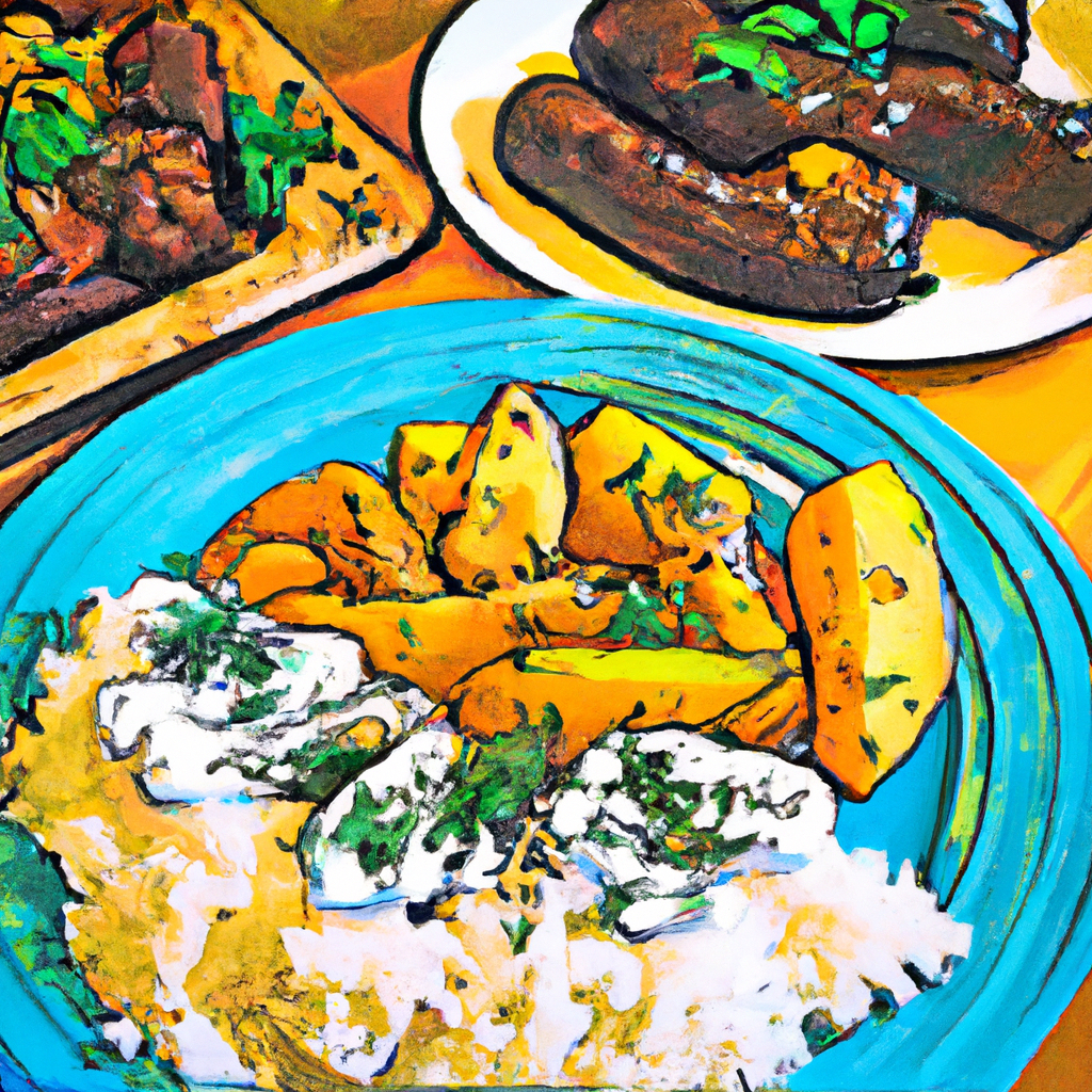 honey-roasted parsnips with date and dill rice and tzatziki