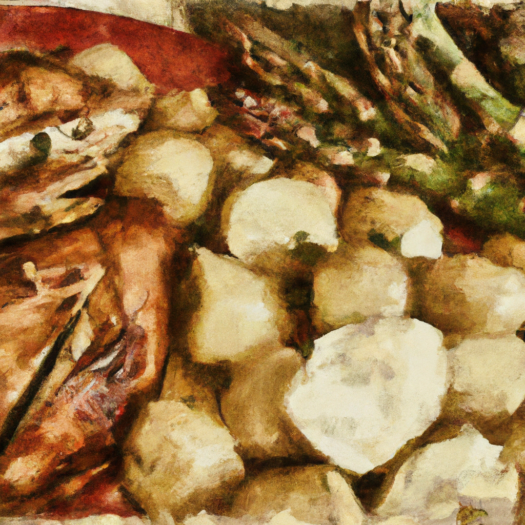 roasted chicken, potatoes, and asparagus