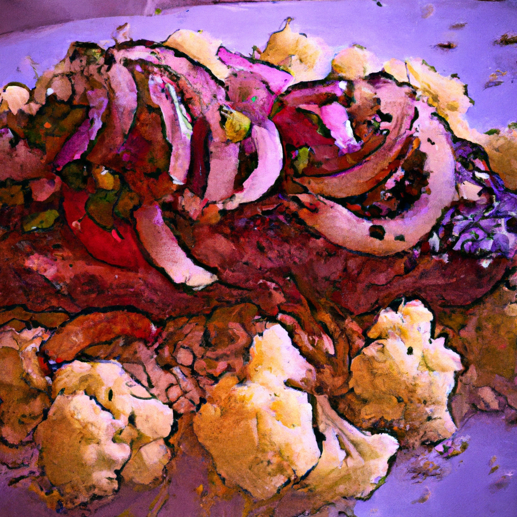 pan-seared steak with roasted cauliflower and onion over quinoa